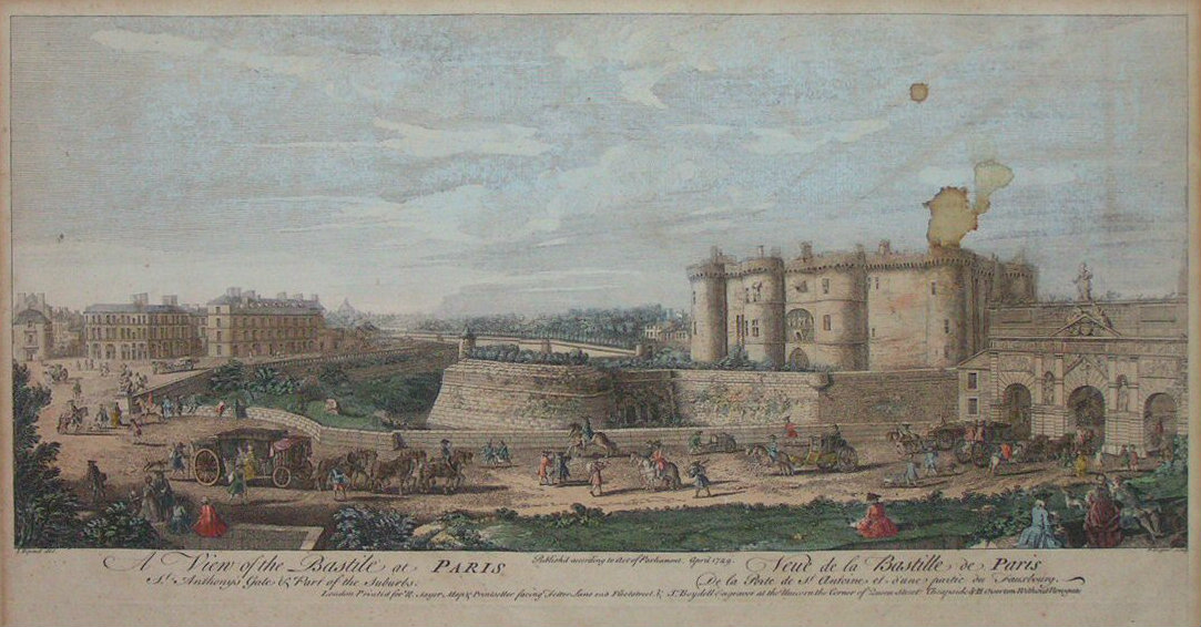 Print - A View of the Bastile at Paris. St. Anthony's Gate & Part of the Suburbs. Vue de la Bastille de Paris. De la Porte de St. Antoine et d'une parte de Fauxbourg. - Angier